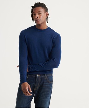 Superdry Edit Merino Crew Neck Férfi Ugró Kék | OGXFA0743